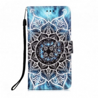 Capa Flip Para Xiaomi Redmi 9A De Cordão Mandala De Tiras Pretas