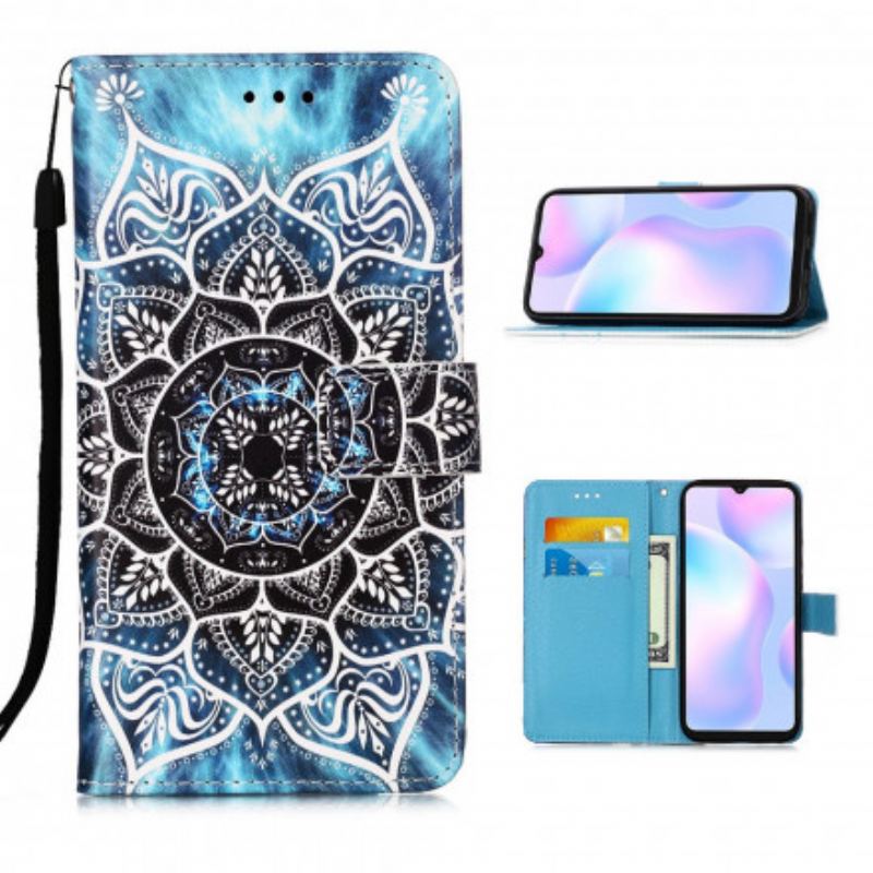 Capa Flip Para Xiaomi Redmi 9A De Cordão Mandala De Tiras Pretas