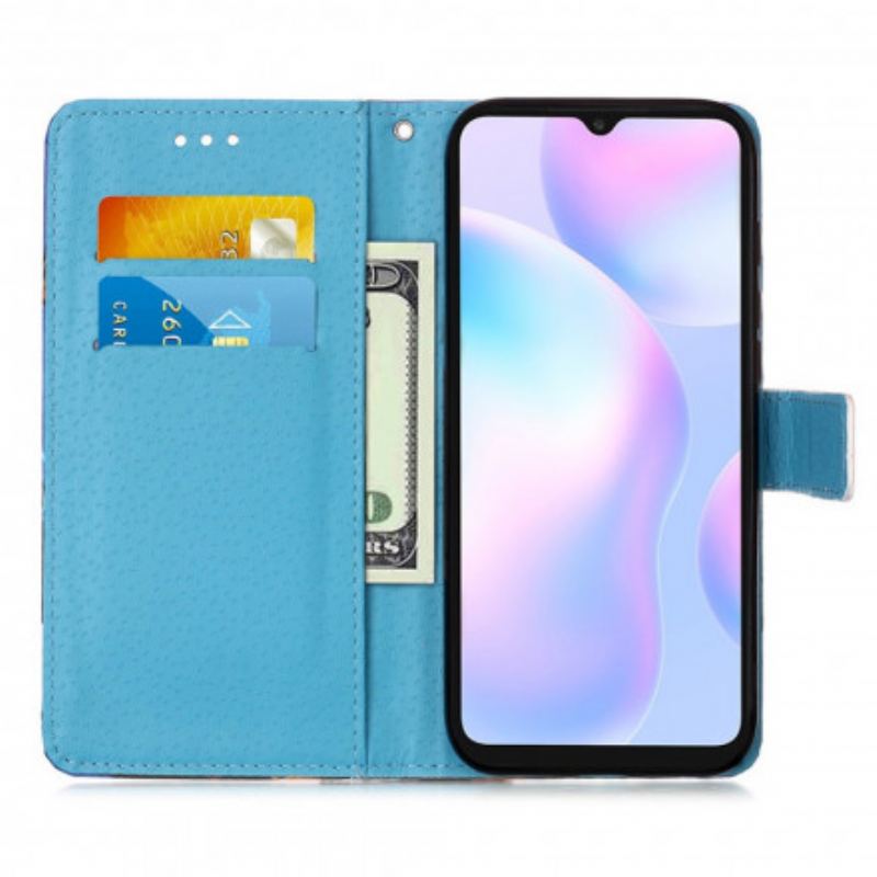 Capa Flip Para Xiaomi Redmi 9A De Cordão Mandala De Tiras Pretas