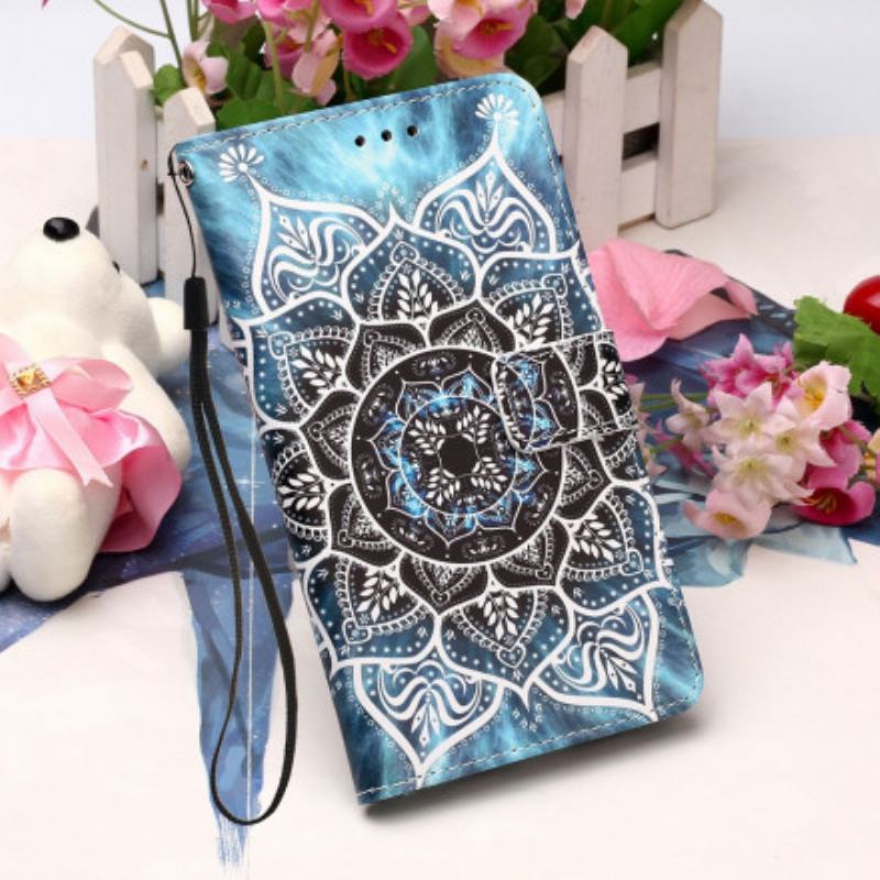 Capa Flip Para Xiaomi Redmi 9A De Cordão Mandala De Tiras Pretas