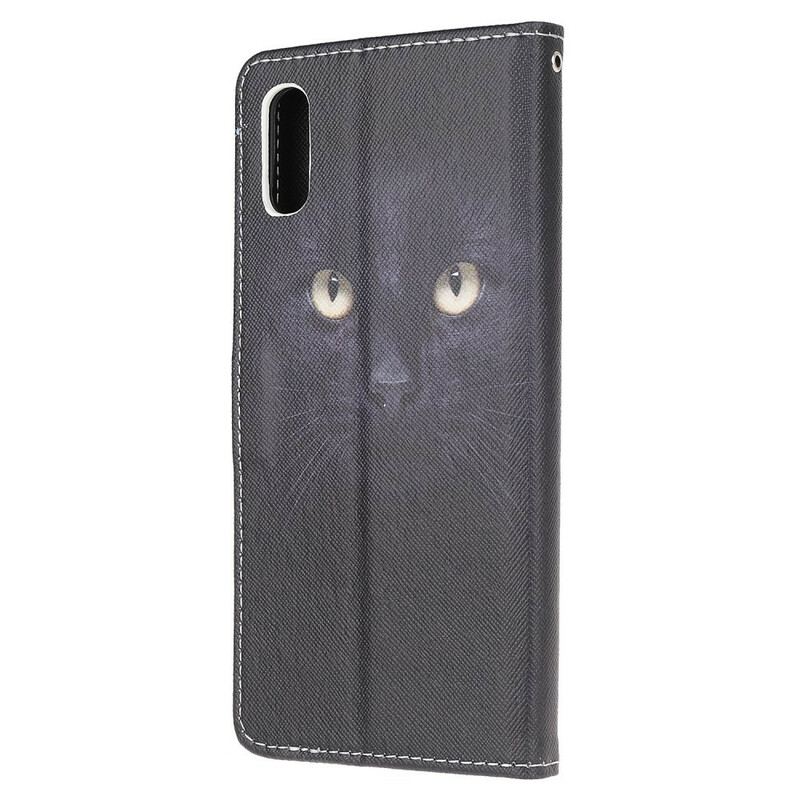 Capa Flip Para Xiaomi Redmi 9A De Cordão Olhos De Gato Preto Com Tiras