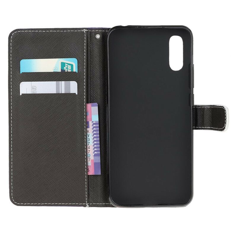 Capa Flip Para Xiaomi Redmi 9A De Cordão Olhos De Gato Preto Com Tiras