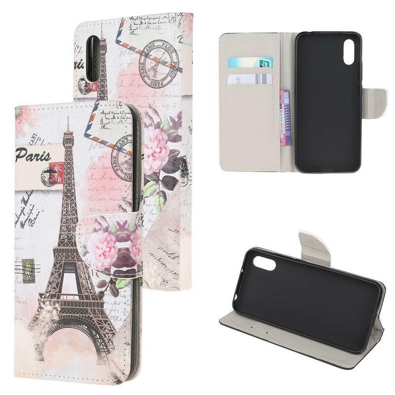 Capa Flip Para Xiaomi Redmi 9A Torre Eiffel Retrô