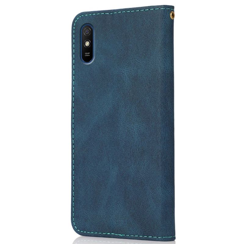 Capa Folio Para Xiaomi Redmi 9A Couro Falso Triângulo De Dois Tons