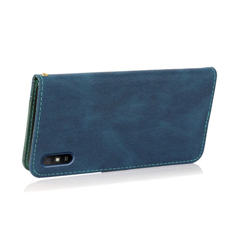 Capa Folio Para Xiaomi Redmi 9A Couro Falso Triângulo De Dois Tons