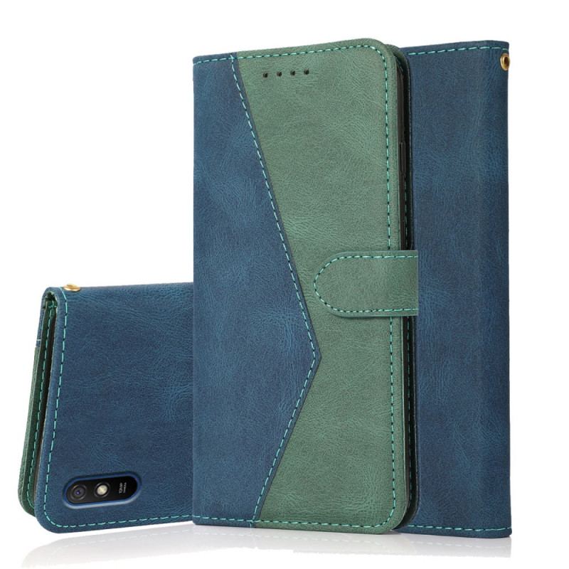 Capa Folio Para Xiaomi Redmi 9A Couro Falso Triângulo De Dois Tons