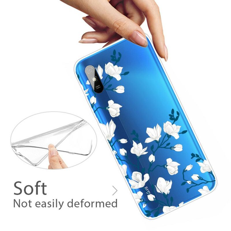 Capa Para Xiaomi Redmi 9A Flores Brancas