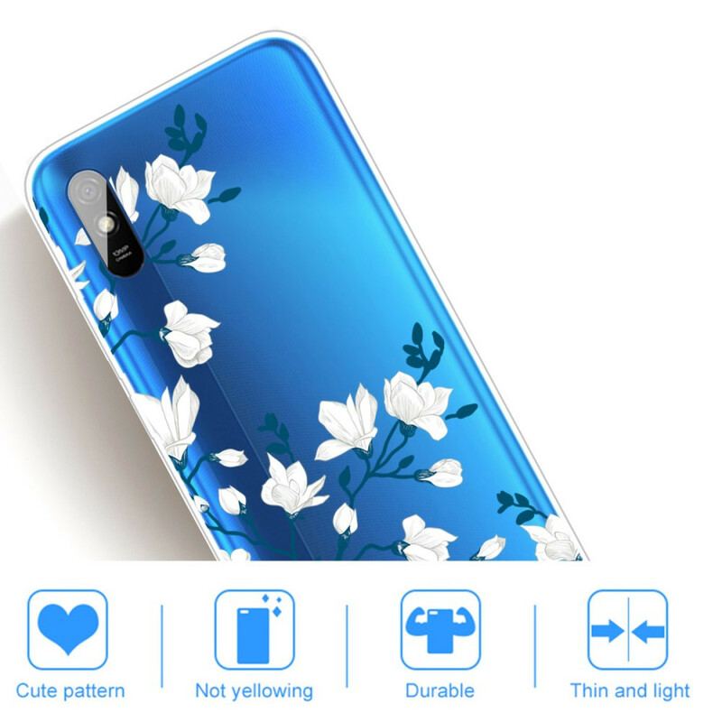 Capa Para Xiaomi Redmi 9A Flores Brancas