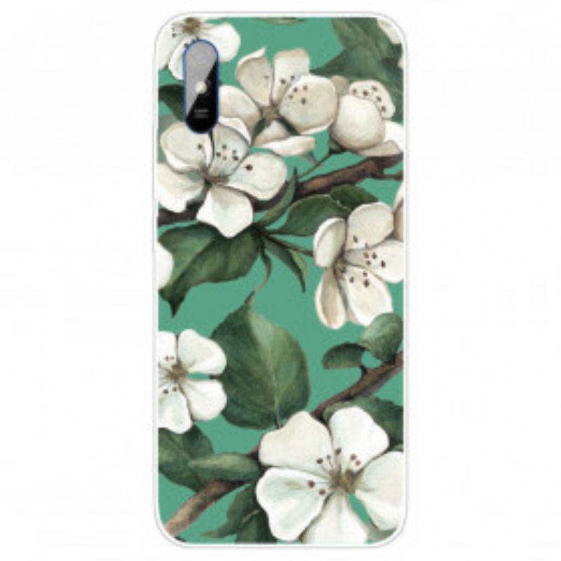 Capa Para Xiaomi Redmi 9A Flores Brancas Pintadas