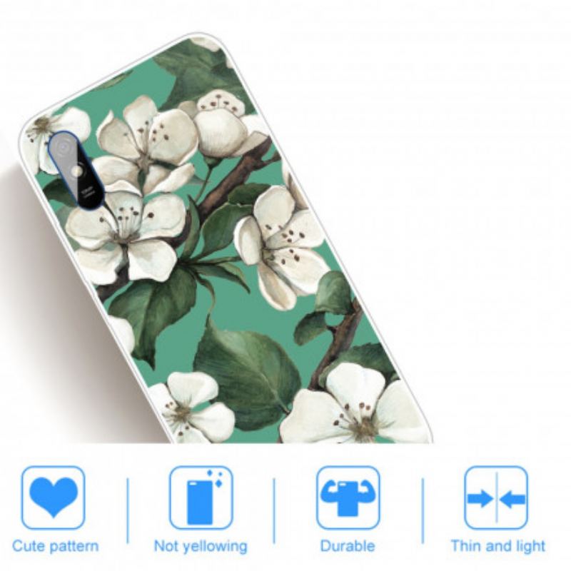 Capa Para Xiaomi Redmi 9A Flores Brancas Pintadas