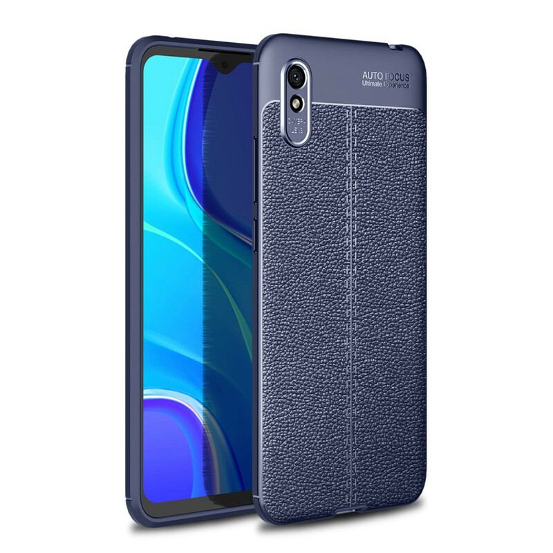 Capa Para Xiaomi Redmi 9A Linha Dupla Efeito Couro Litchi