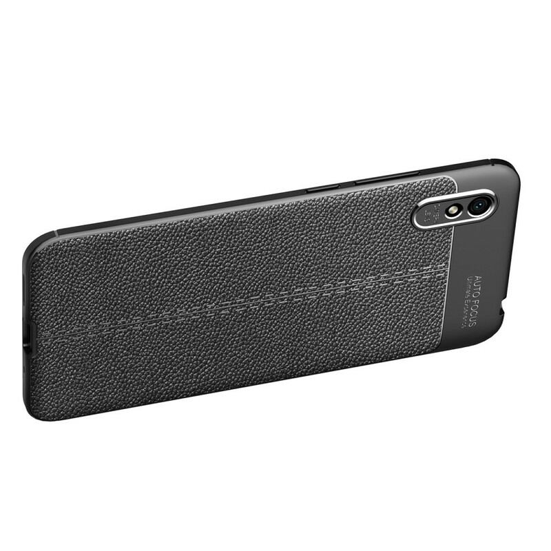 Capa Para Xiaomi Redmi 9A Linha Dupla Efeito Couro Litchi