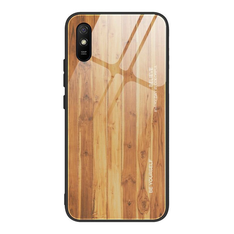 Capa Para Xiaomi Redmi 9A Vidro Temperado Com Design De Madeira