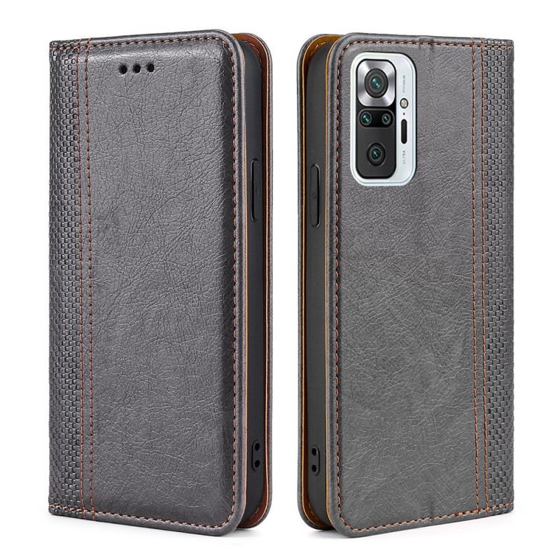 Capa De Celular Para Xiaomi Redmi Note 10 Pro Flip Costura De Couro Rachado De Lichia