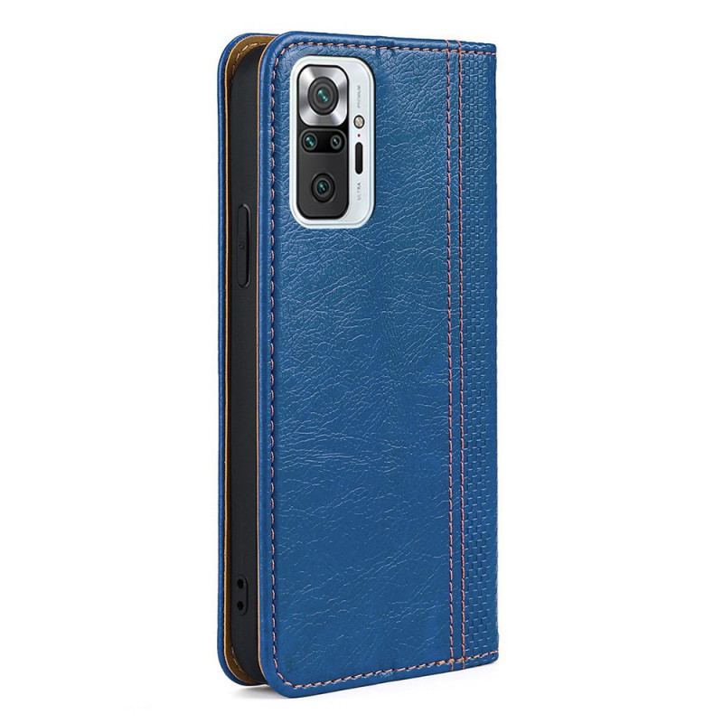 Capa De Celular Para Xiaomi Redmi Note 10 Pro Flip Costura De Couro Rachado De Lichia