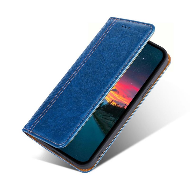 Capa De Celular Para Xiaomi Redmi Note 10 Pro Flip Costura De Couro Rachado De Lichia