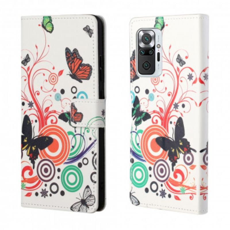 Capa De Couro Para Xiaomi Redmi Note 10 Pro Borboletas E Flores