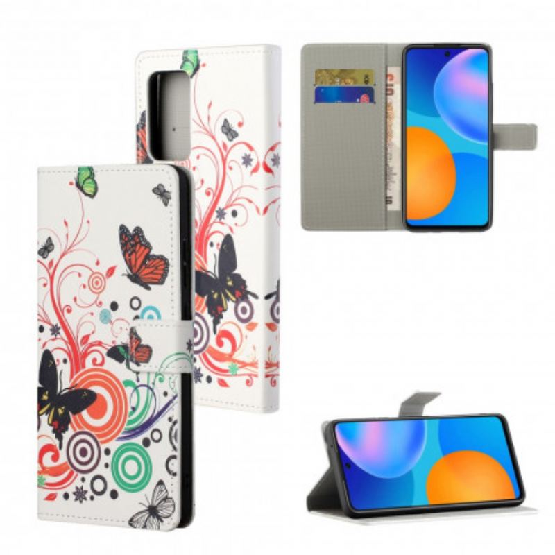 Capa De Couro Para Xiaomi Redmi Note 10 Pro Borboletas E Flores