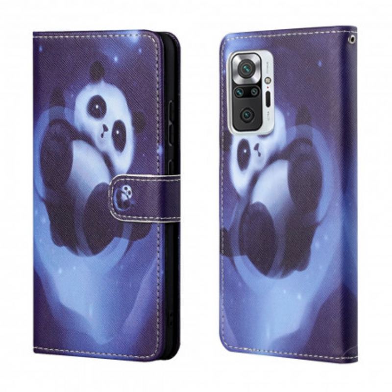 Capa De Couro Para Xiaomi Redmi Note 10 Pro De Cordão Espaço Panda Com Lanyard