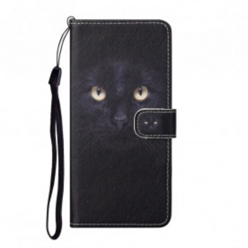 Capa De Couro Para Xiaomi Redmi Note 10 Pro De Cordão Olhos De Gato Preto Com Tiras