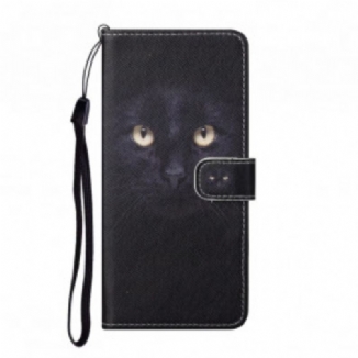 Capa De Couro Para Xiaomi Redmi Note 10 Pro De Cordão Olhos De Gato Preto Com Tiras