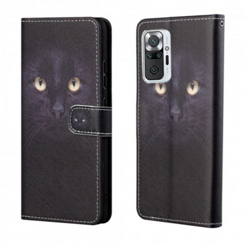 Capa De Couro Para Xiaomi Redmi Note 10 Pro De Cordão Olhos De Gato Preto Com Tiras