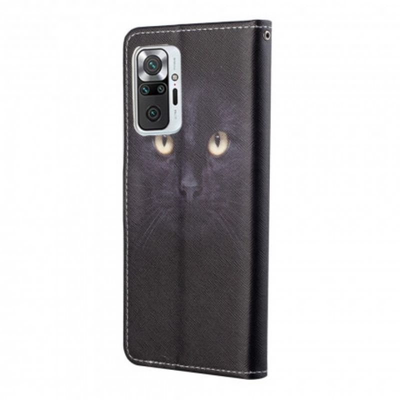 Capa De Couro Para Xiaomi Redmi Note 10 Pro De Cordão Olhos De Gato Preto Com Tiras