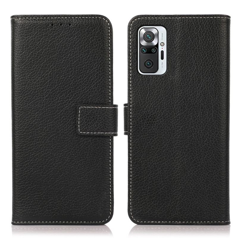 Capa De Couro Para Xiaomi Redmi Note 10 Pro Costuras Expostas De Lichia