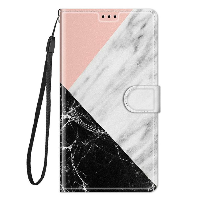 Capa De Couro Para Xiaomi Redmi Note 10 Pro Mármore Com Cordão