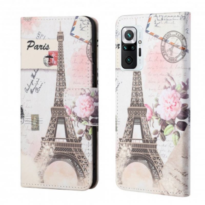 Capa De Couro Para Xiaomi Redmi Note 10 Pro Torre Eiffel Retrô