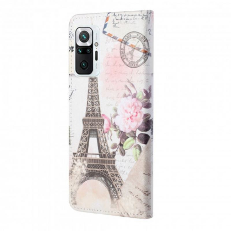 Capa De Couro Para Xiaomi Redmi Note 10 Pro Torre Eiffel Retrô