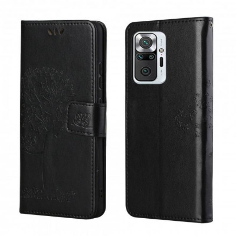 Capa Em Pele Para Xiaomi Redmi Note 10 Pro De Cordão Tanga E Corujas