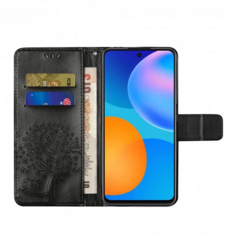 Capa Em Pele Para Xiaomi Redmi Note 10 Pro De Cordão Tanga E Corujas