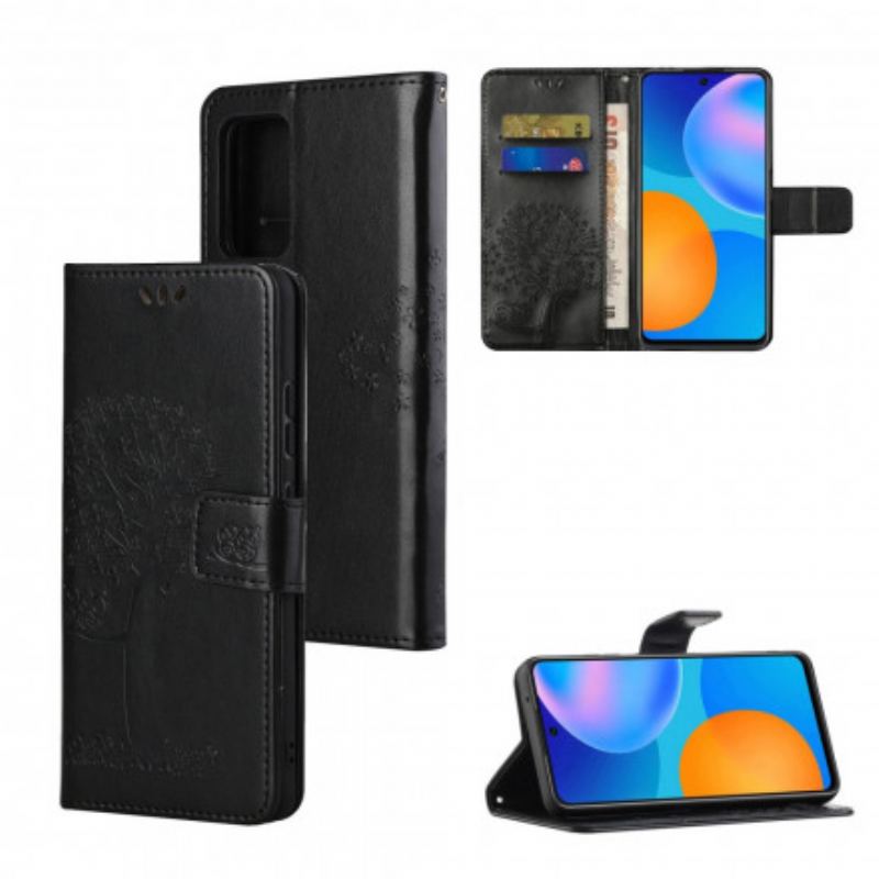 Capa Em Pele Para Xiaomi Redmi Note 10 Pro De Cordão Tanga E Corujas