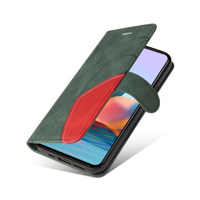 Capa Em Pele Para Xiaomi Redmi Note 10 Pro Couro Sintético De Assinatura De Dois Tons