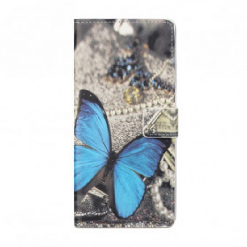 Capa Flip Para Xiaomi Redmi Note 10 Pro Borboleta Azul