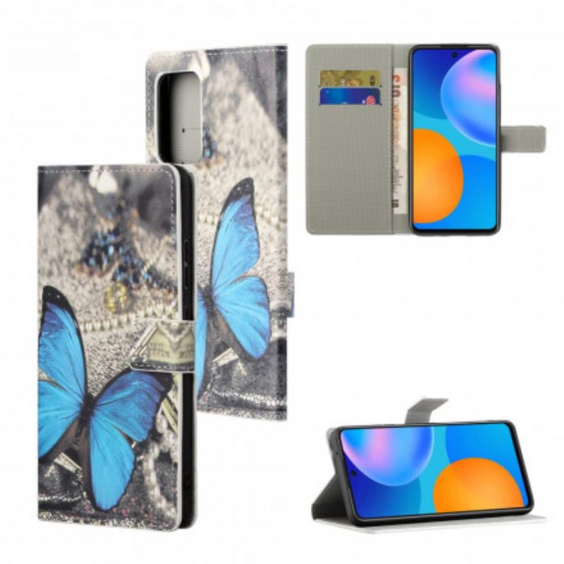 Capa Flip Para Xiaomi Redmi Note 10 Pro Borboleta Azul