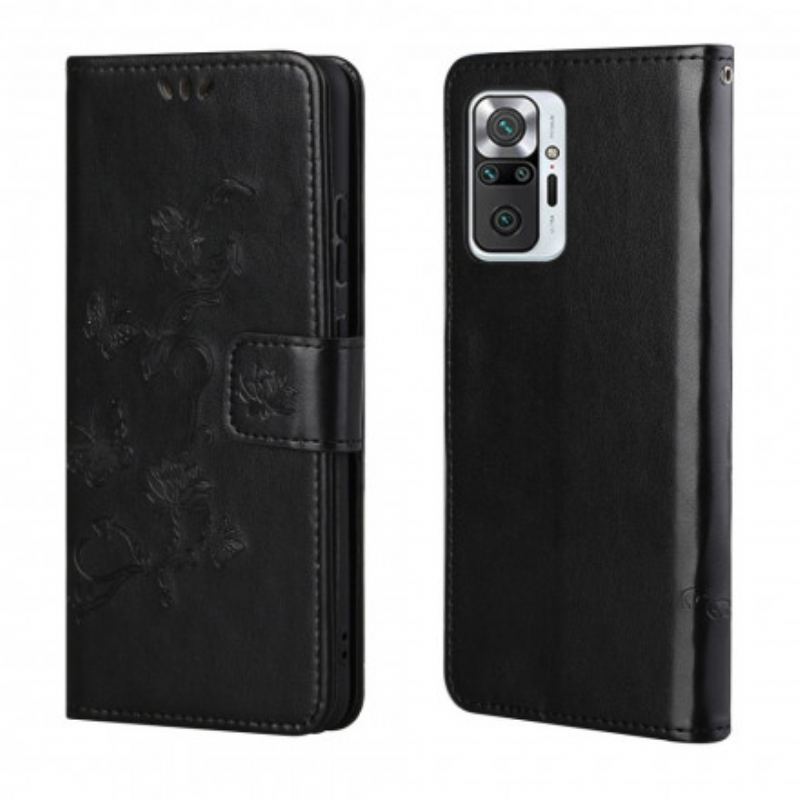 Capa Flip Para Xiaomi Redmi Note 10 Pro Borboletas E Flores