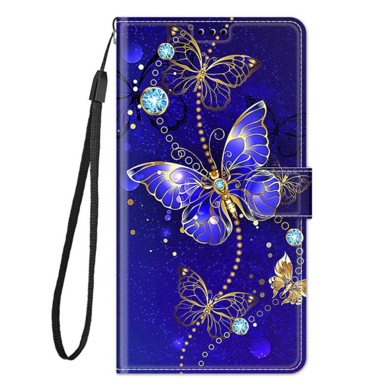 Capa Flip Para Xiaomi Redmi Note 10 Pro De Cordão Leque Borboletas