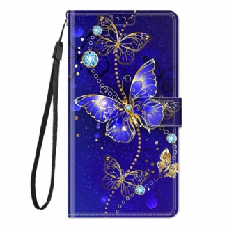 Capa Flip Para Xiaomi Redmi Note 10 Pro De Cordão Leque Borboletas