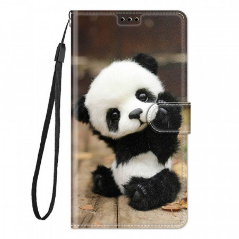 Capa Flip Para Xiaomi Redmi Note 10 Pro De Cordão Pequeno Panda Com Alça