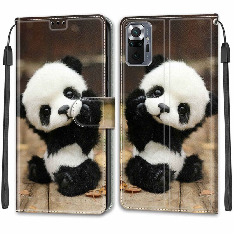 Capa Flip Para Xiaomi Redmi Note 10 Pro De Cordão Pequeno Panda Com Alça