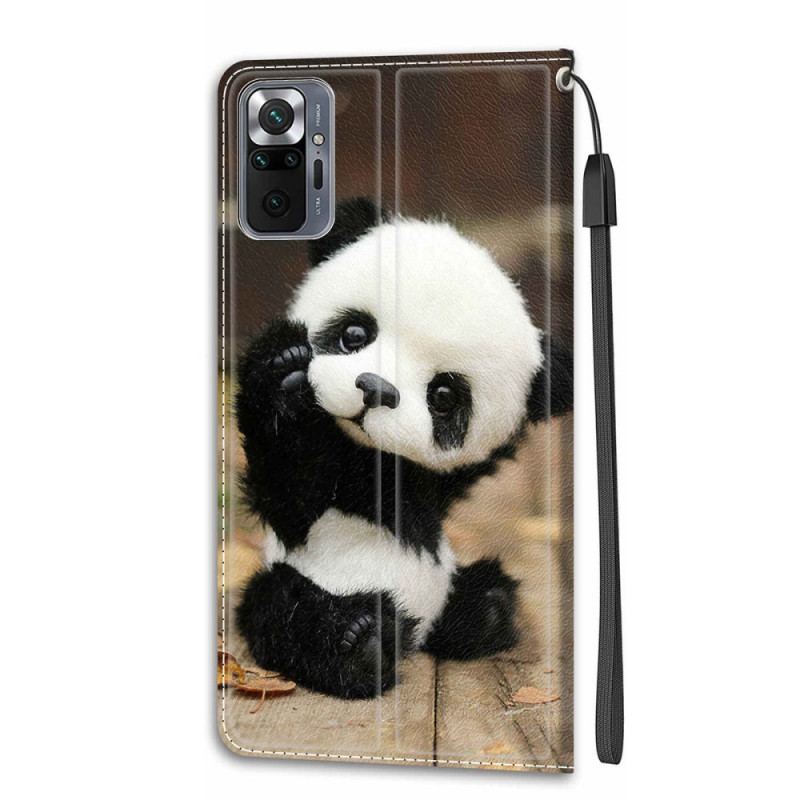 Capa Flip Para Xiaomi Redmi Note 10 Pro De Cordão Pequeno Panda Com Alça