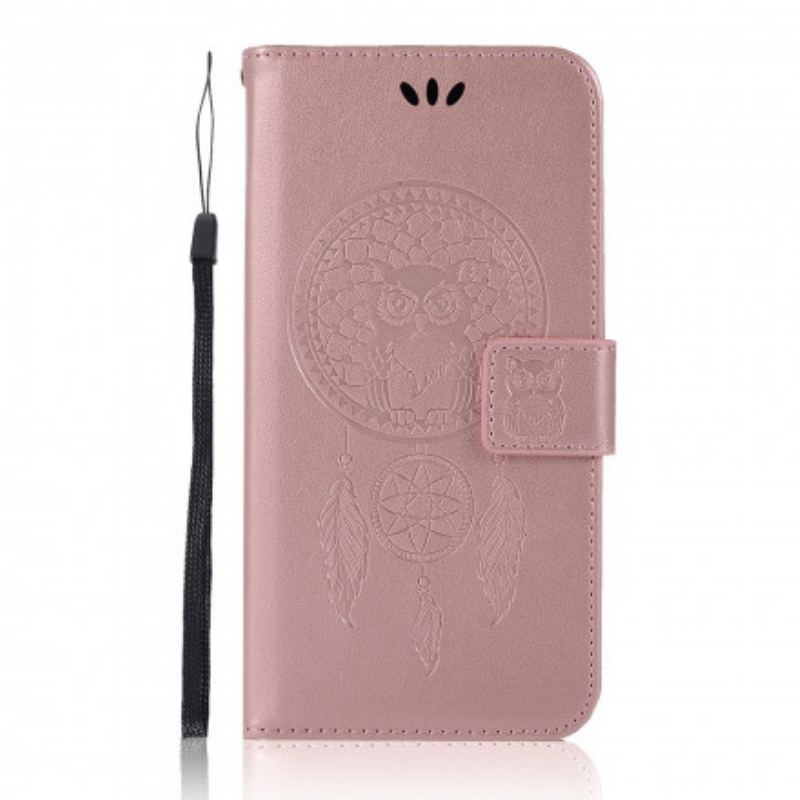 Capa Flip Para Xiaomi Redmi Note 10 Pro Coruja Apanhador De Sonhos Efeito Couro