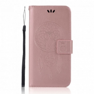 Capa Flip Para Xiaomi Redmi Note 10 Pro Coruja Apanhador De Sonhos Efeito Couro