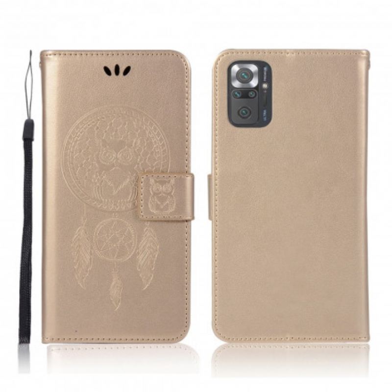 Capa Flip Para Xiaomi Redmi Note 10 Pro Coruja Apanhador De Sonhos Efeito Couro