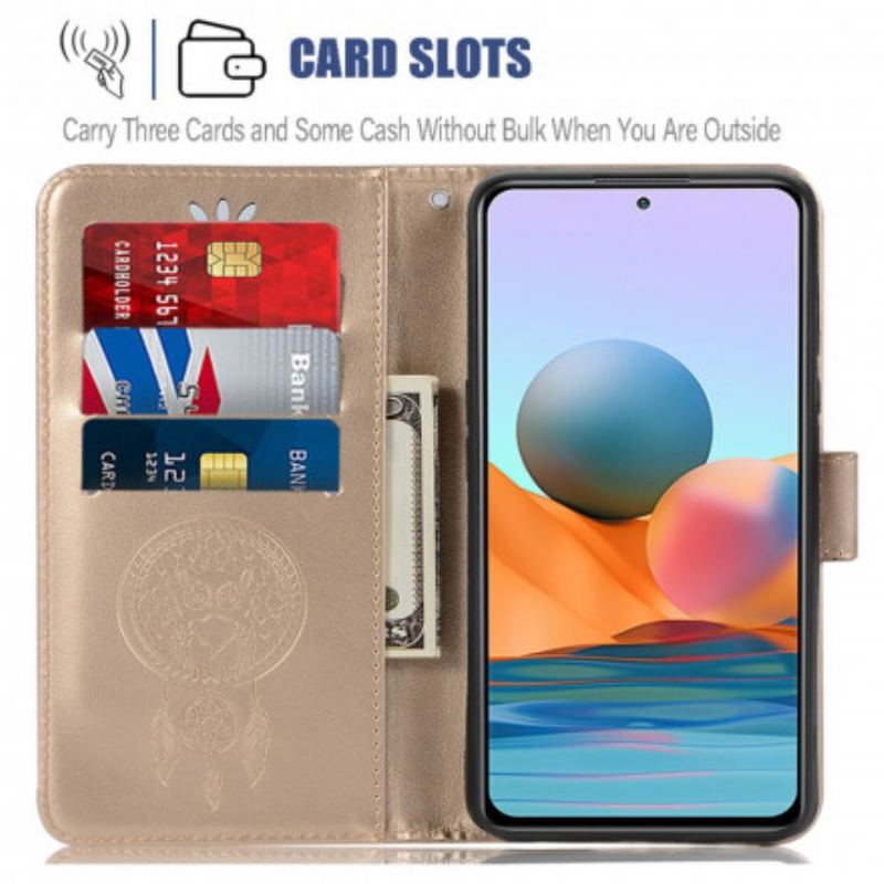 Capa Flip Para Xiaomi Redmi Note 10 Pro Coruja Apanhador De Sonhos Efeito Couro