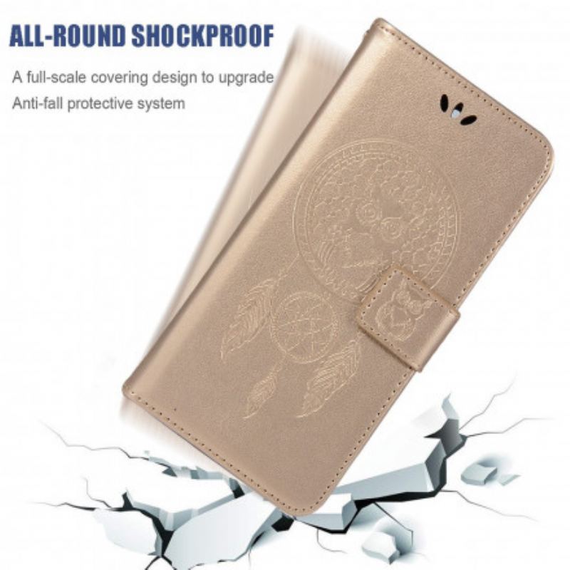 Capa Flip Para Xiaomi Redmi Note 10 Pro Coruja Apanhador De Sonhos Efeito Couro