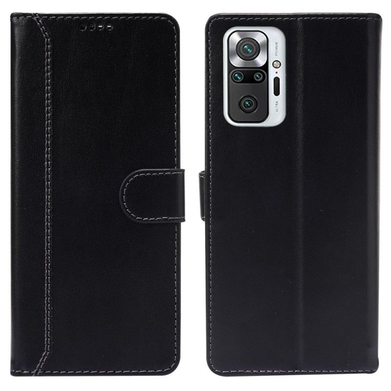 Capa Flip Para Xiaomi Redmi Note 10 Pro Costuras Brilhantes E Expostas