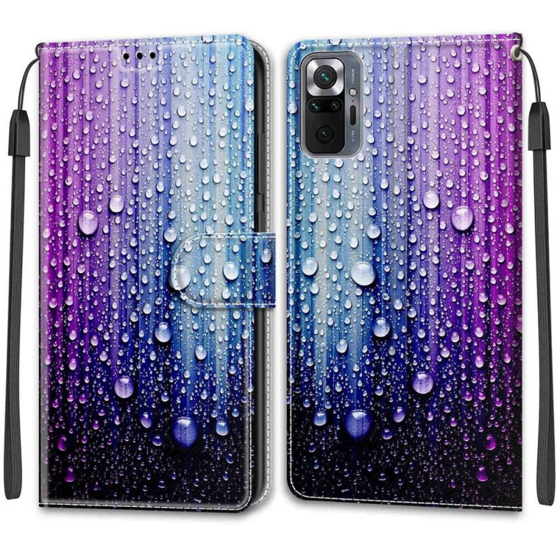 Capa Flip Para Xiaomi Redmi Note 10 Pro Gotas De Água Com Cordão